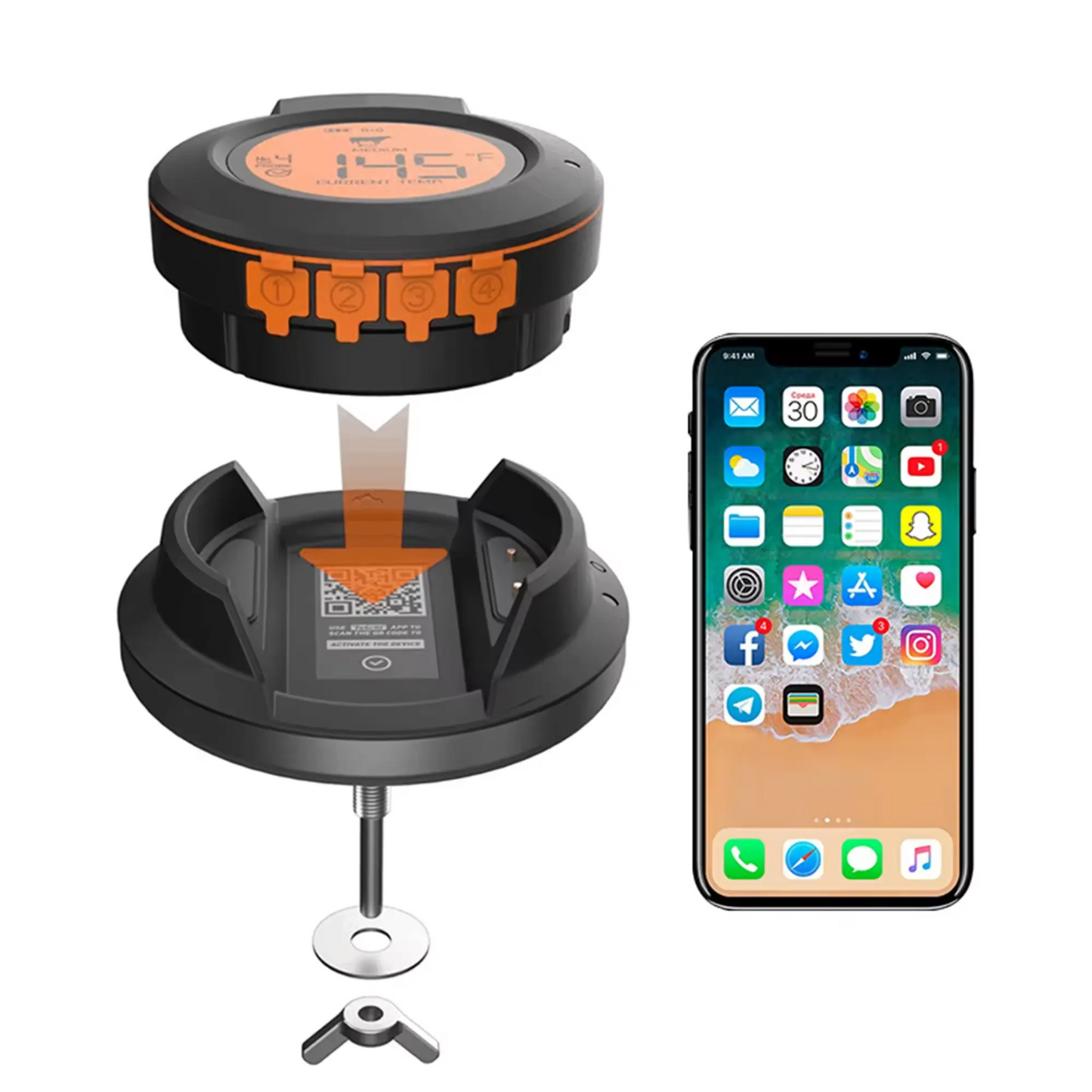 BBQ Deksel Thermometer | Met 4 Probes | Digitaal & App