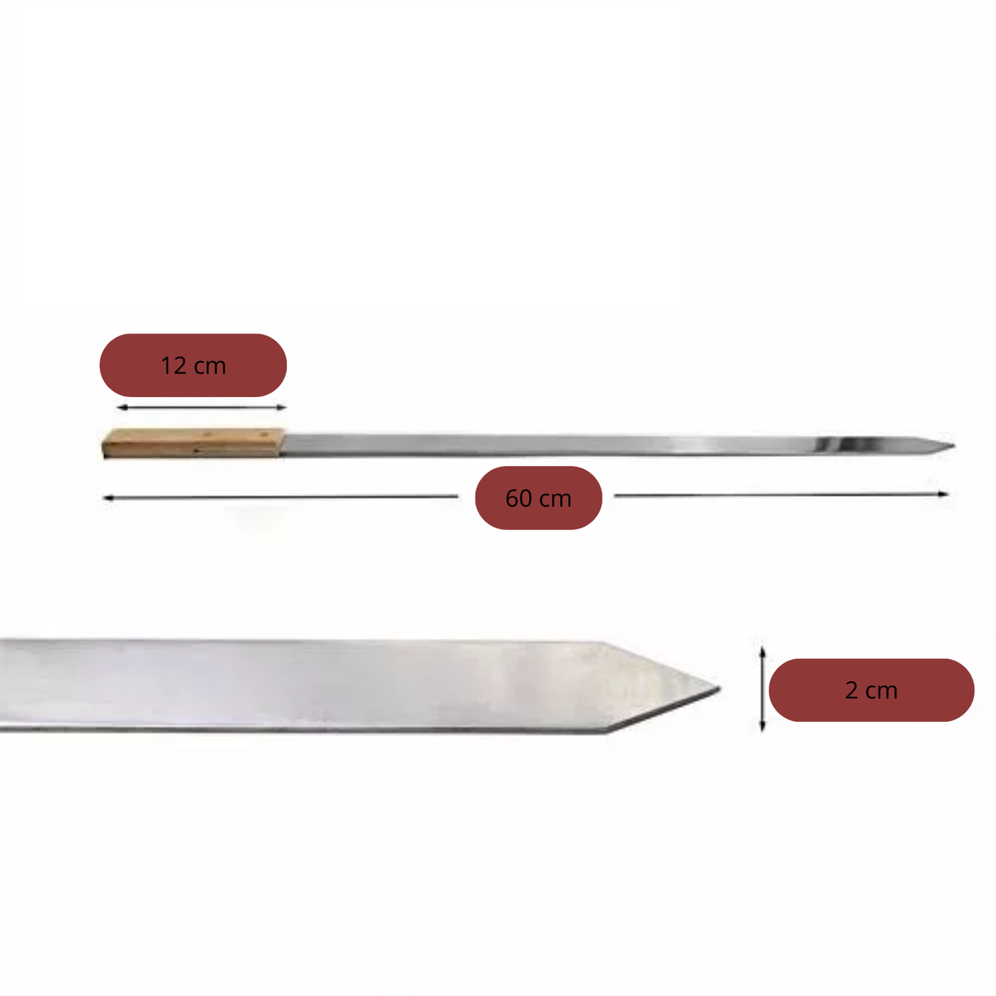 Adana Kebab Spies | 60 cm Lang & 2 cm Breed | Luxe Houten Handvat